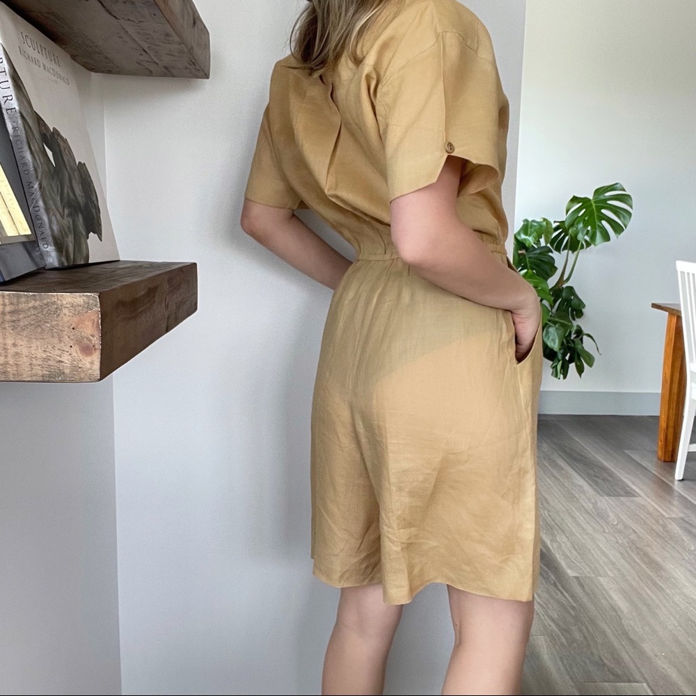 Vintage Linen Romper Jumpsuit Camel Khaki Safari - Picture 3 of 6